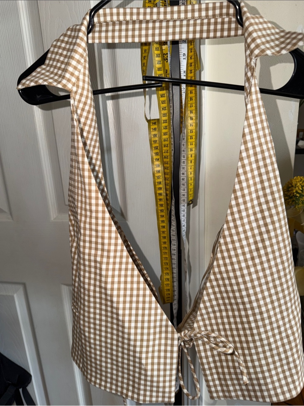 Zara Brown Gingham Tie-Front Halter Camisole